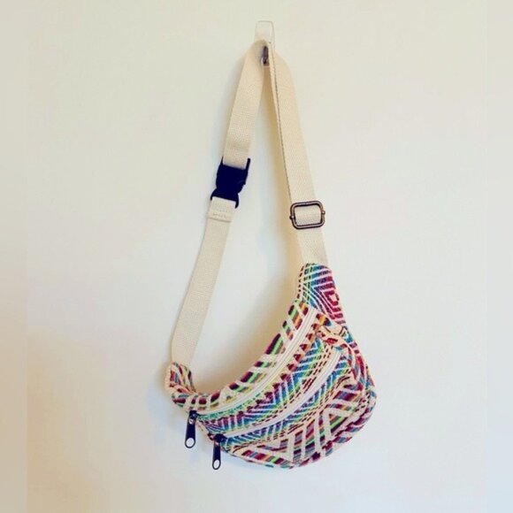 Woven Multicolor Fanny Pack With Adjustable Strap & Two Zippers - Picture 1 of 5